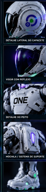 Detalhe lateral do capacete do astronauta ONE