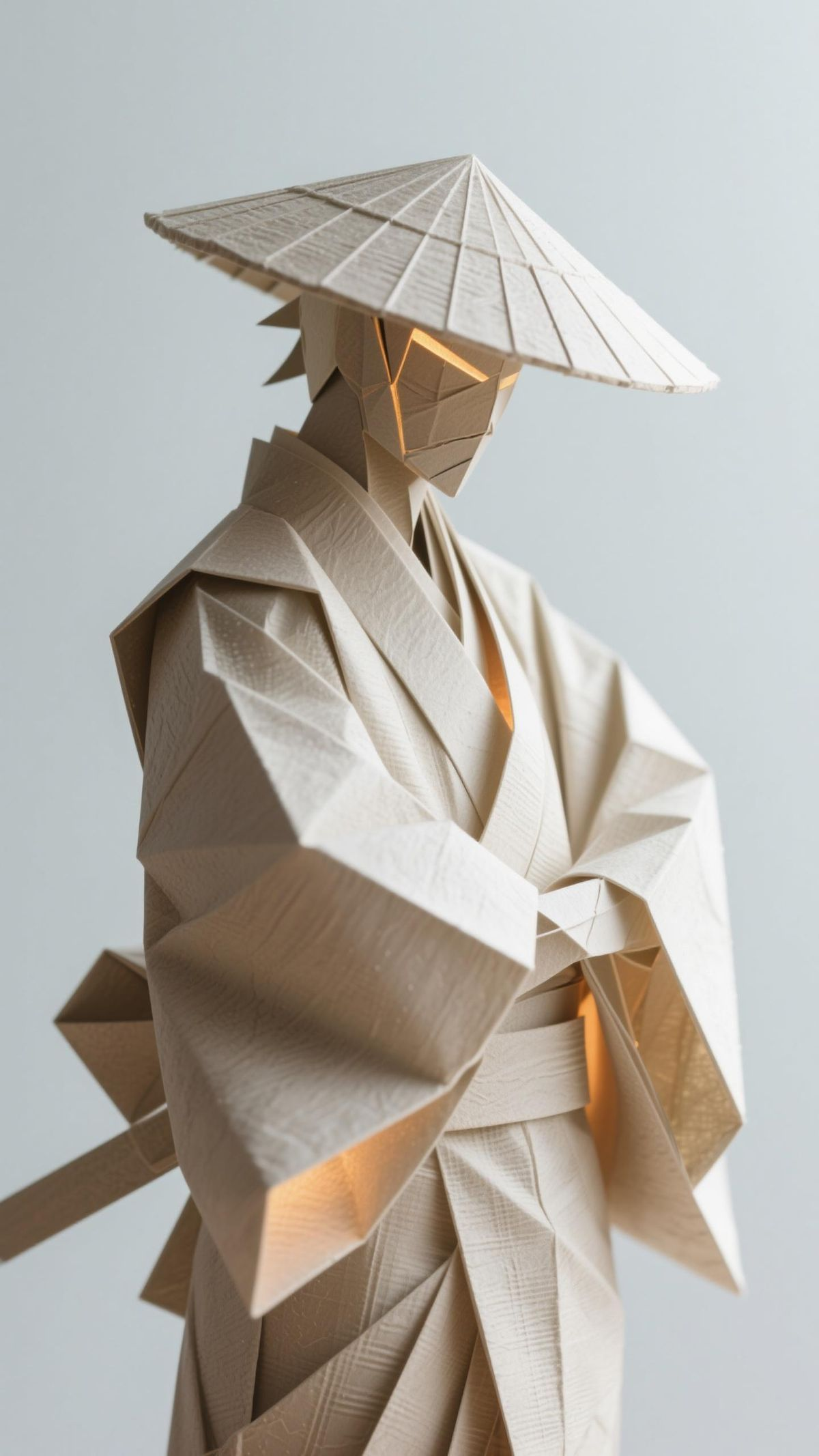 Escultura de personagem com acabamento facetado e iluminação interna